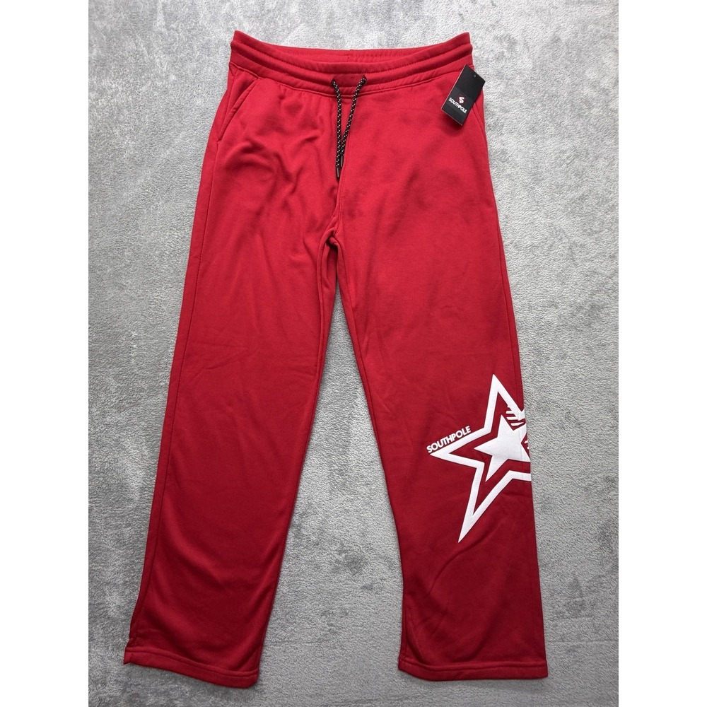 Southpole Pants Mens XL Red Fleece Straight Sweatpants Star Graphic Moon Logo